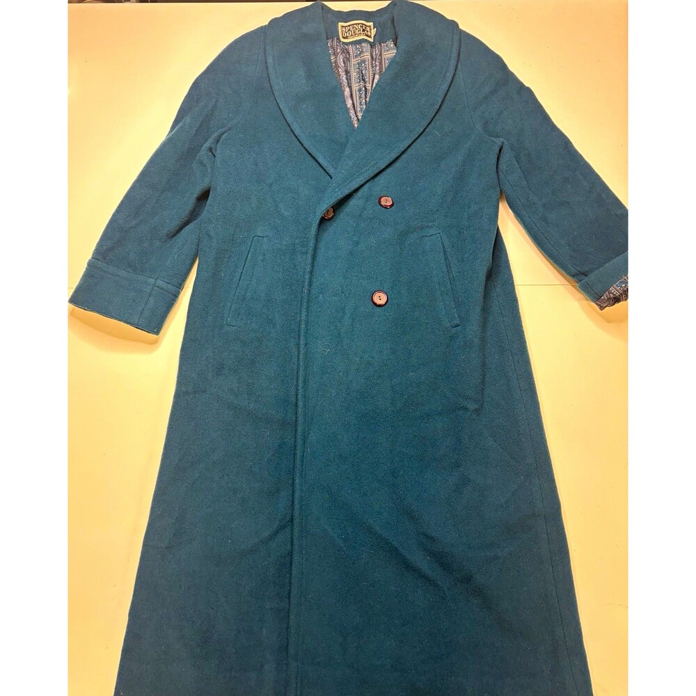 Spencer Douglas Men's Blue Wool Long Overcoat Shawl Collar Button Lined 42